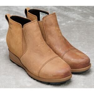 Sorel Evie II Brown Almond Leather Chelsea Boots Womens Size 9.5 NL3816-242 NEW